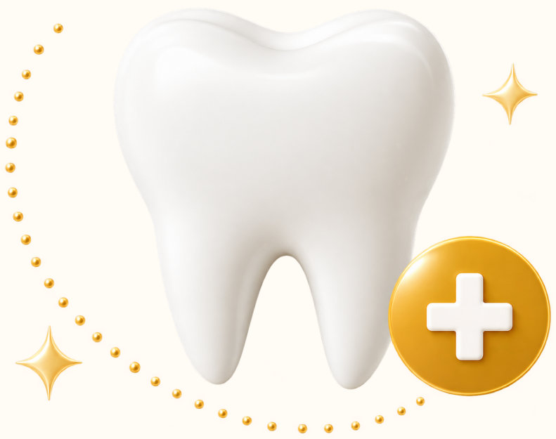 White tooth with a gold medical cross badge, representing emergency dental care in Ocoee, FL